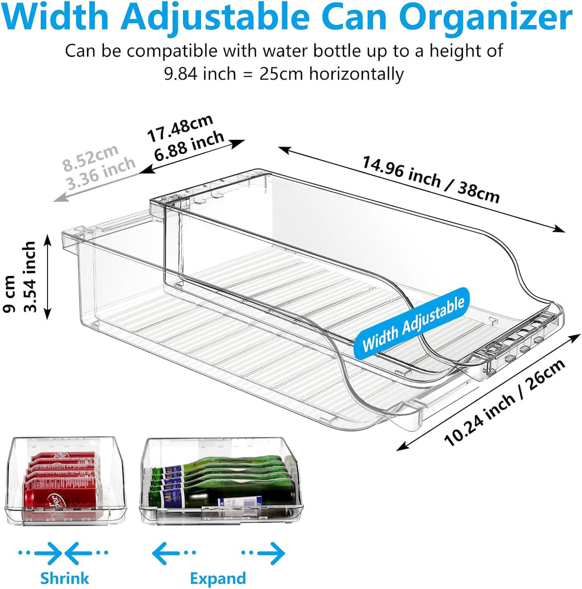 Adjustable-Width Clear Refrigerator Drink Trays, Set of 2
