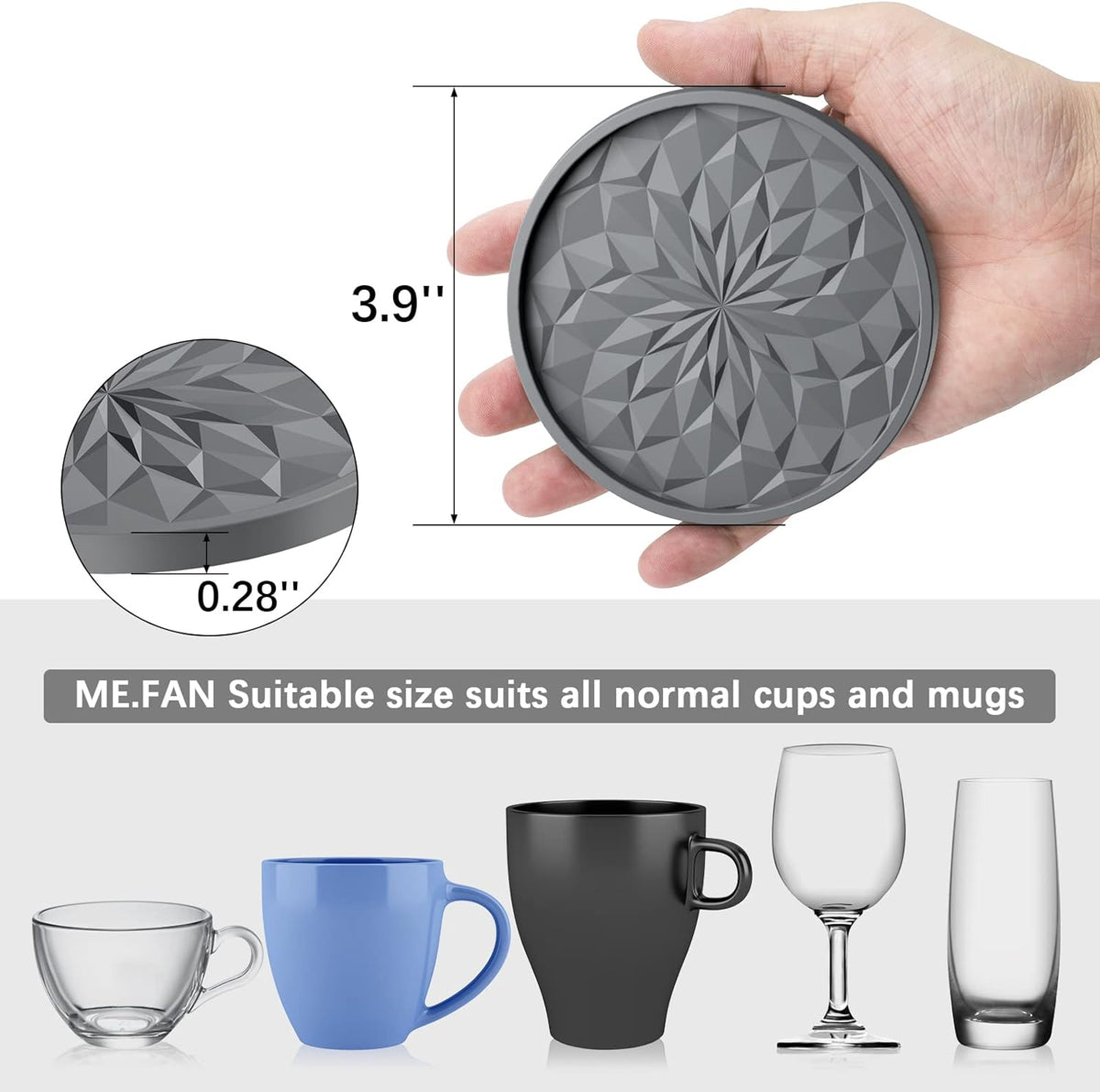 Black Silicone Drink Coasters with Holder, Set of 6