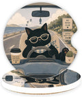 Black Cat Car Cup Holder Coasters, Set of 2