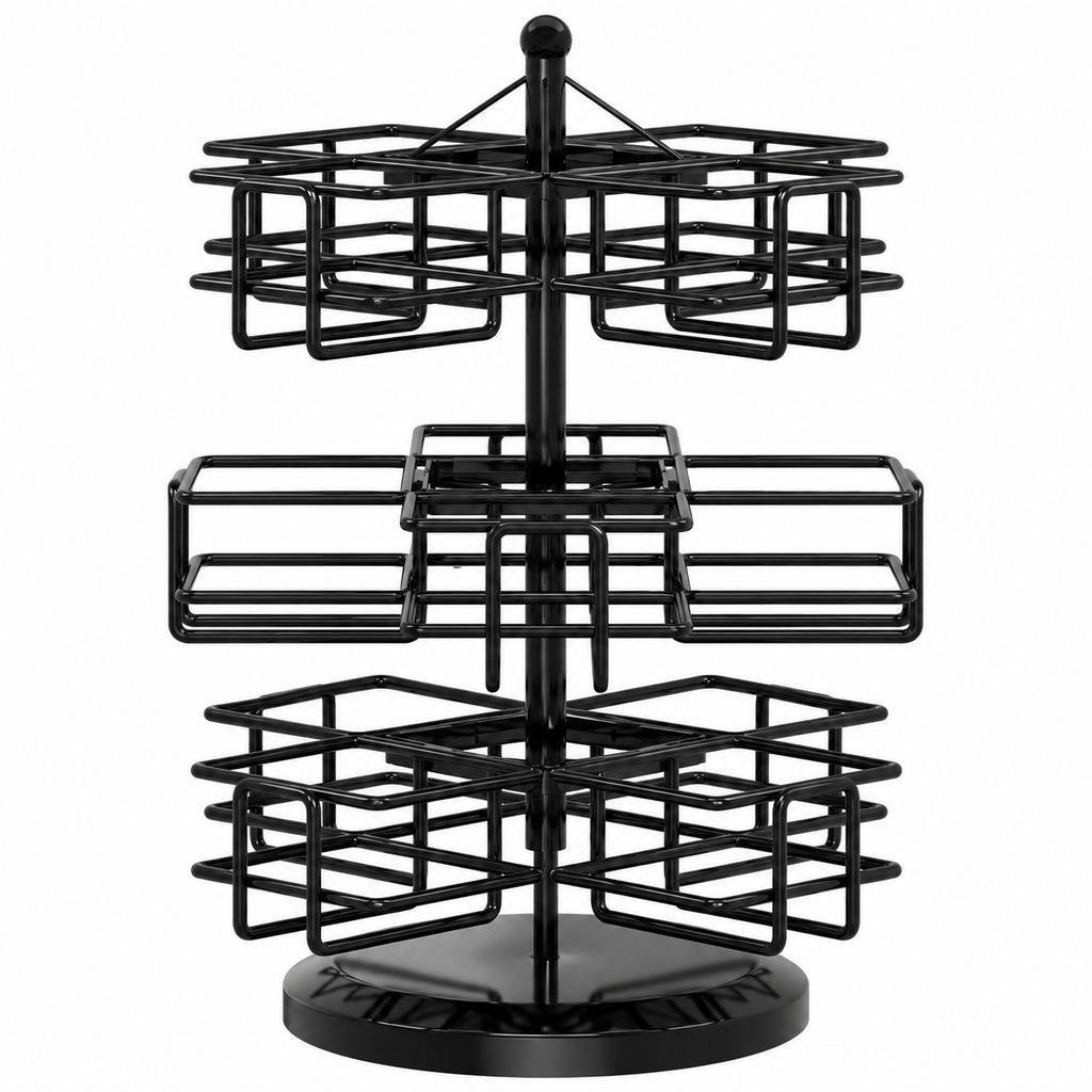 Black Rotating Three-Tier Tea Packet Organizer