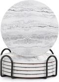 Grey Marble Ceramic Drink Coasters with Holder, Set of 6