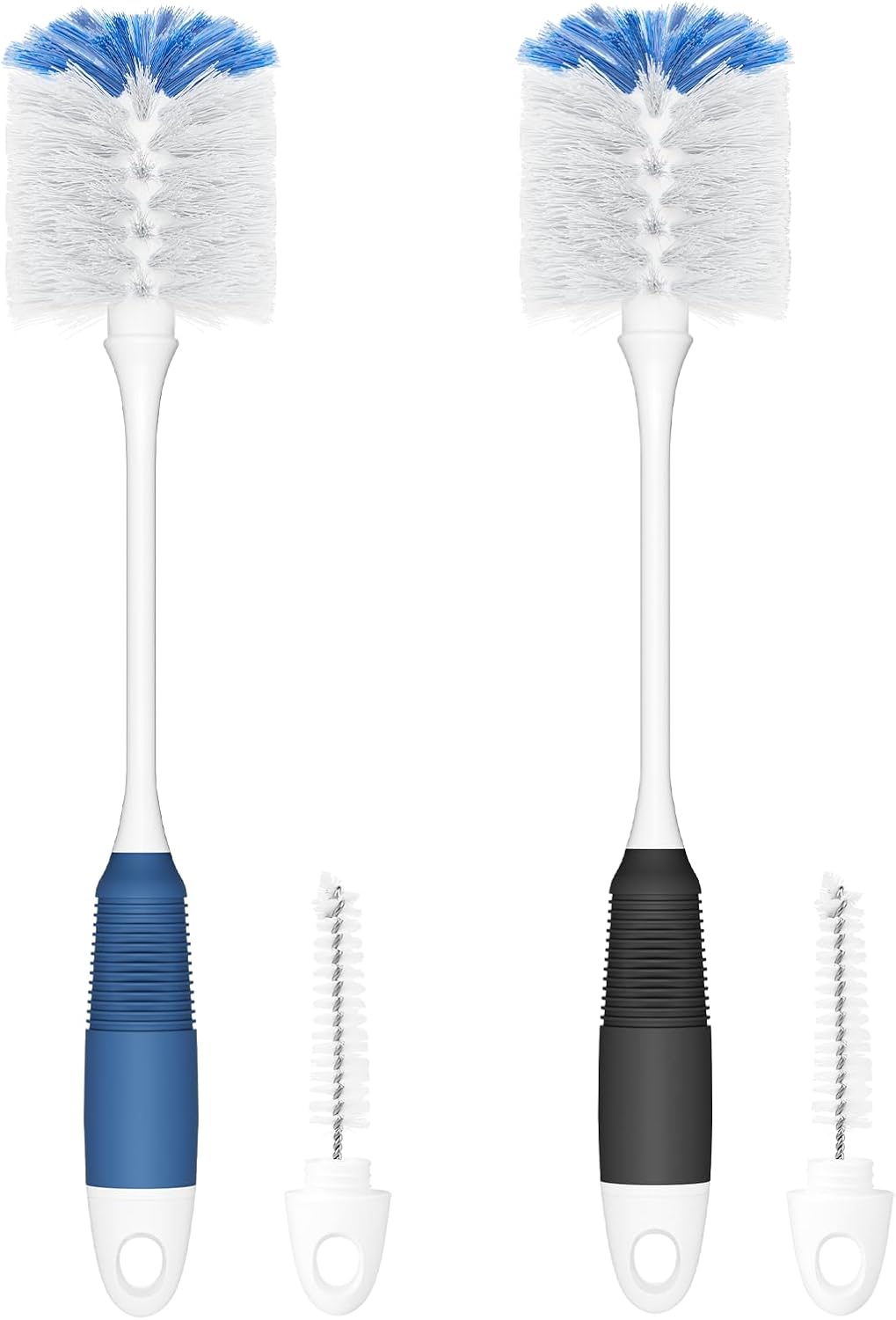 Dual-Bristle Bottle Brushes with Cap-Detail Cleaners, Set of 2