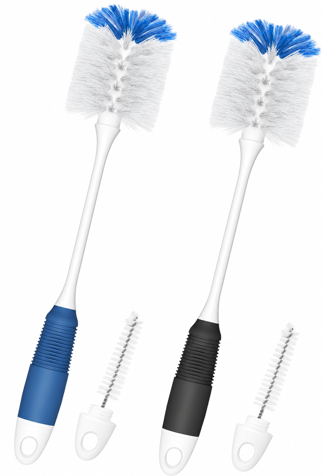 Dual-Bristle Bottle Brushes with Cap-Detail Cleaners, Set of 2