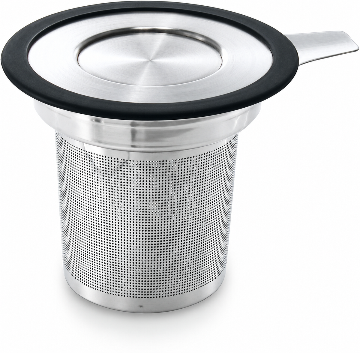 Stainless Steel Brew-in-Mug Tea Infuser with Lid, Black Rim