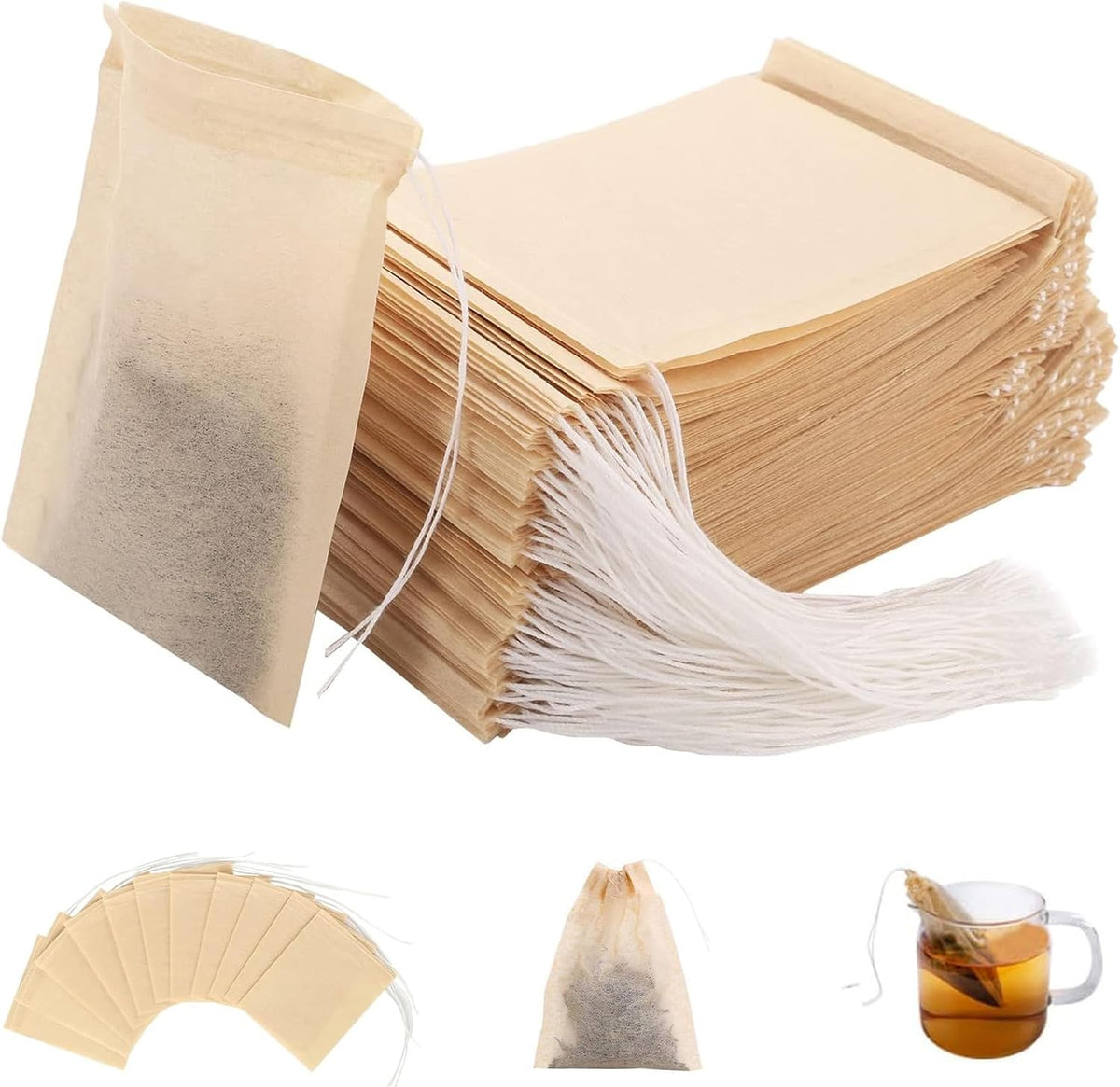 Brown Wood Pulp Drawstring Tea Filter Bags, 200 Pieces