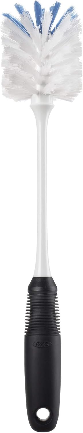 White and Blue Dual-Bristle Bottle Cleaning Brush