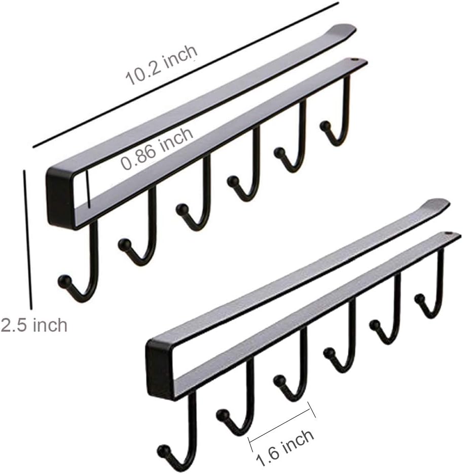 Black Clip-On Under-Cabinet Mug Hook Rails, Set of 2