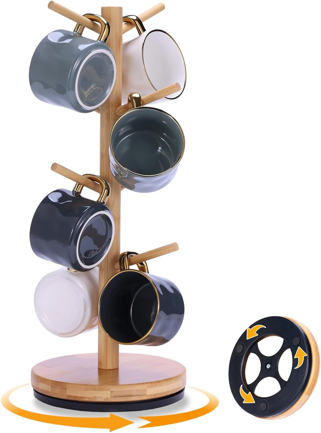 Rotating Bamboo Mug Tree with 8 Hooks