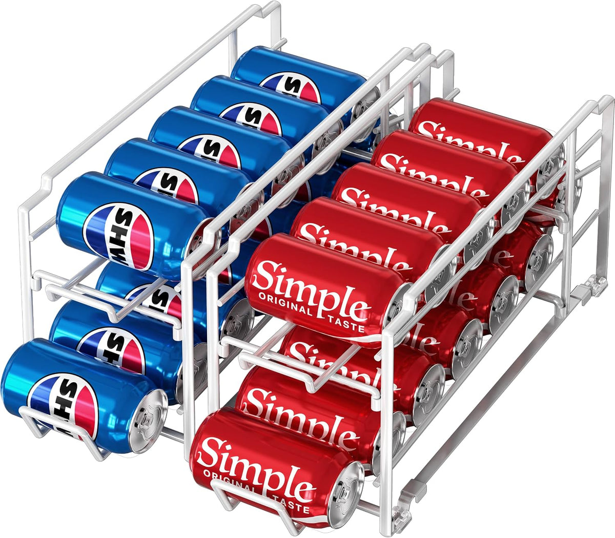 White Metal Rolling Can Dispenser Racks, Set of 2