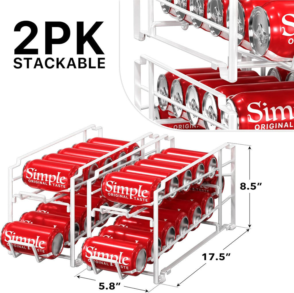 White Metal Rolling Can Dispenser Racks, Set of 2