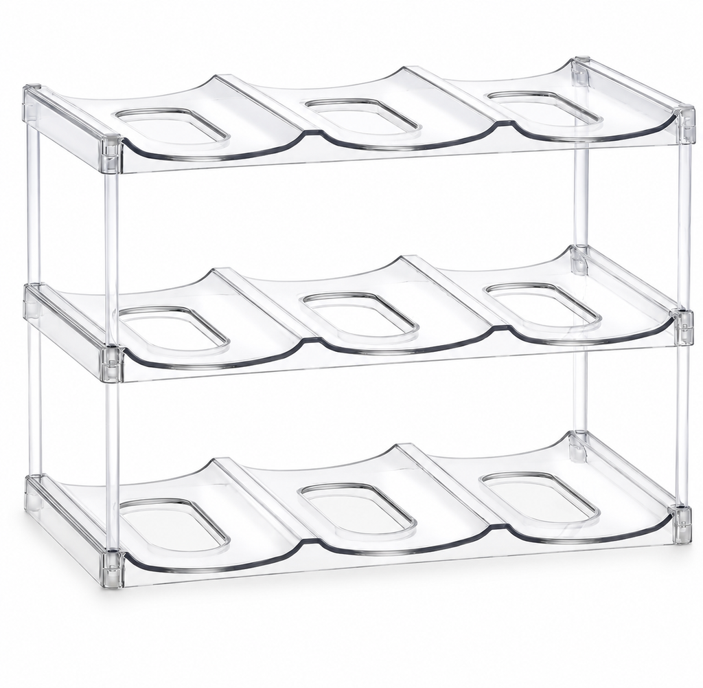 Clear Three-Tier Tumbler Organizer Rack with 9 Cradles