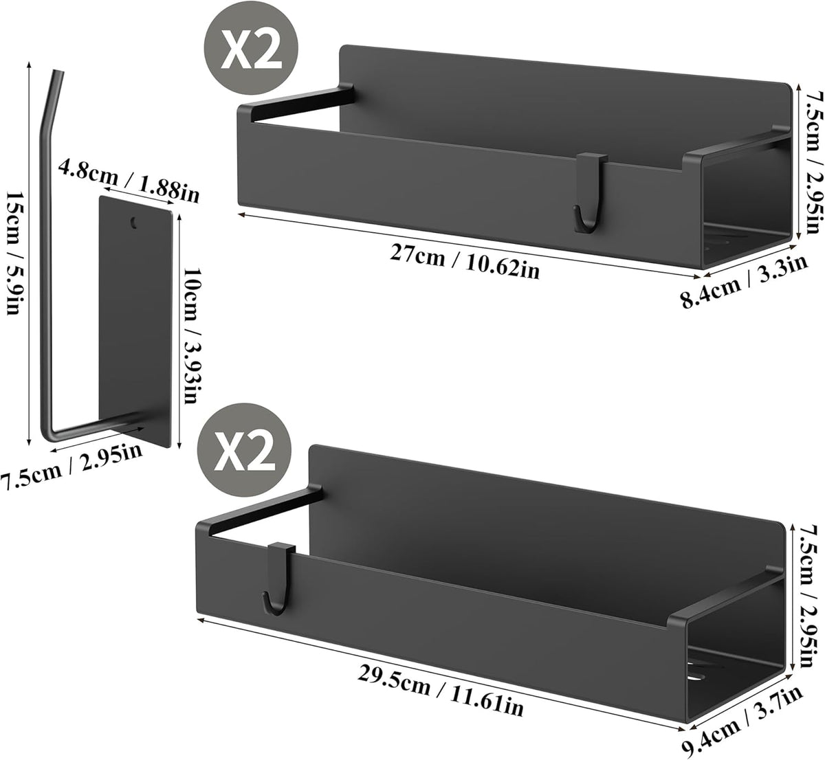 Black Magnetic Bottle Holder Trays, Set of 4