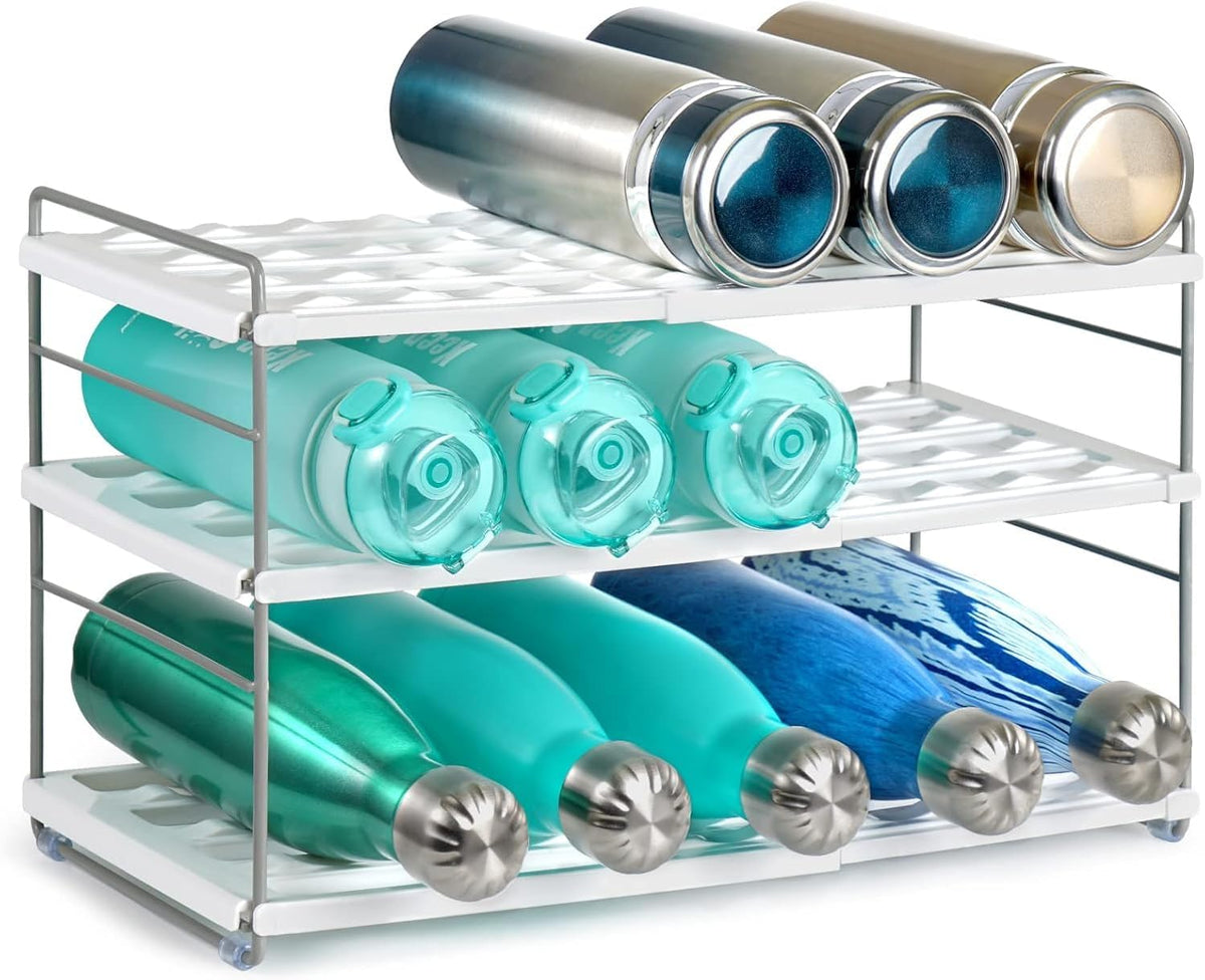 White Adjustable Three-Tier Bottle Organizer Rack
