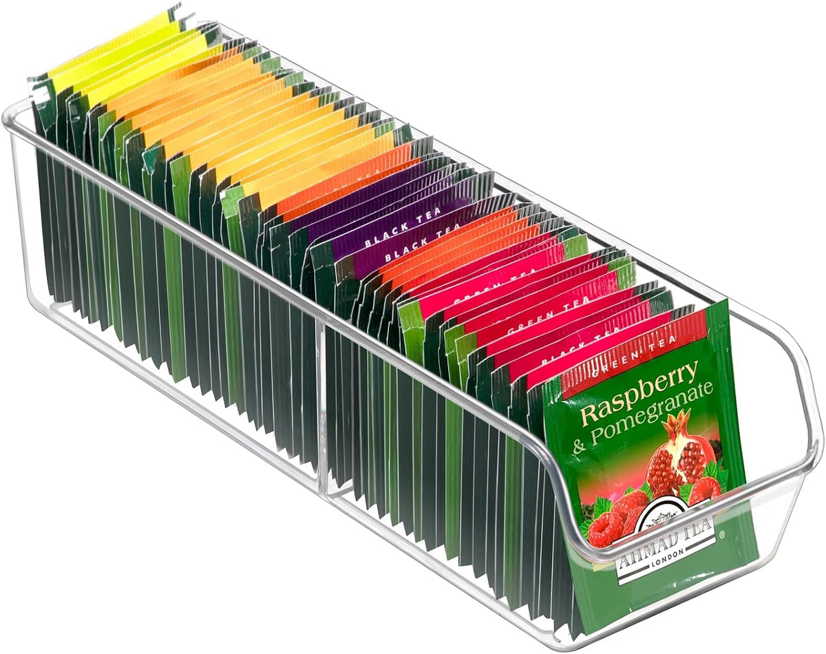 Clear Two-Section Tea Packet Organizer Bin
