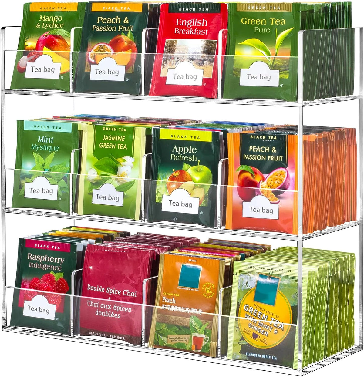Clear Acrylic Three-Tier Tea Packet Organizer