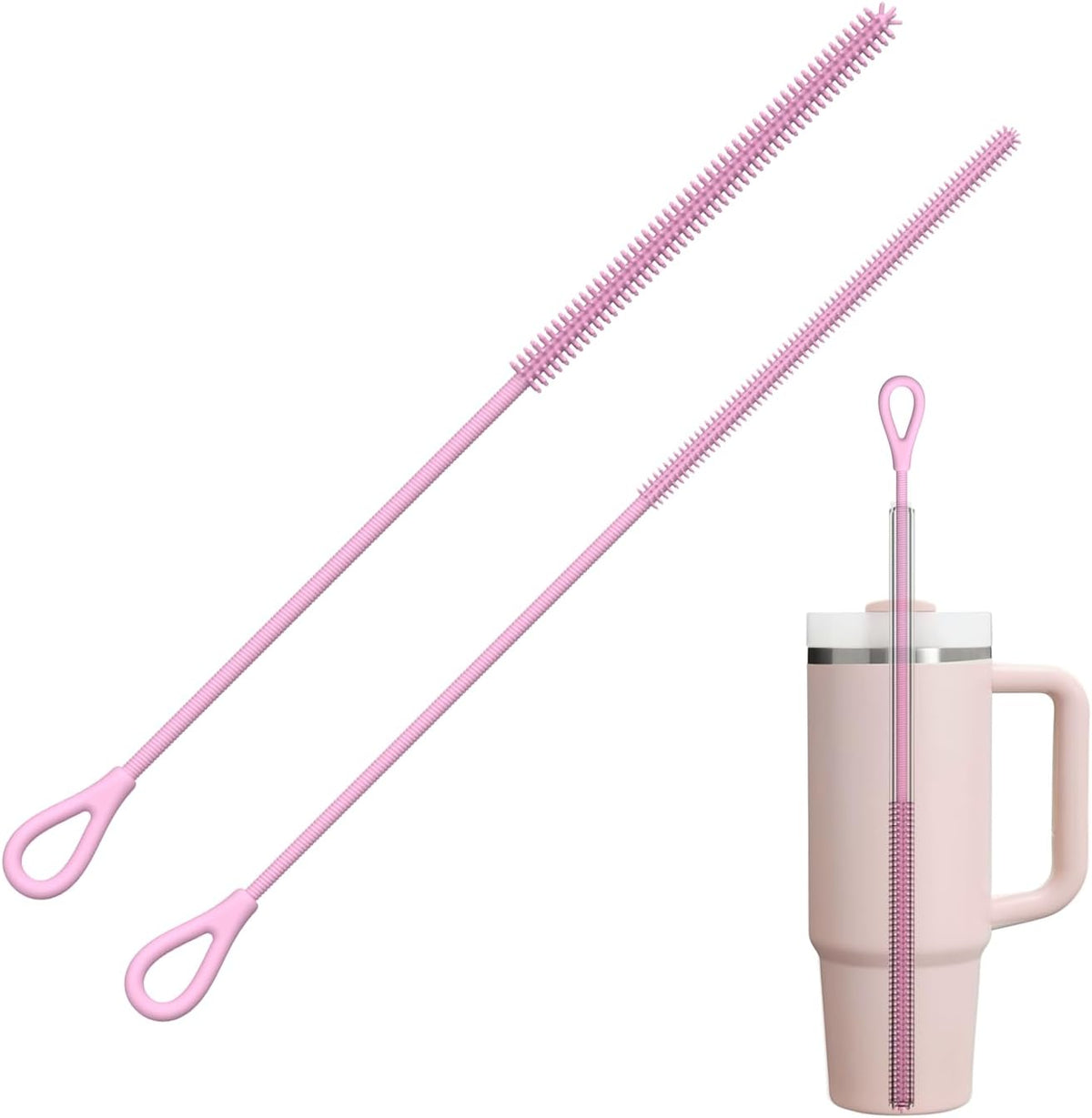Pink Silicone Straw Cleaning Brushes, Set of 2