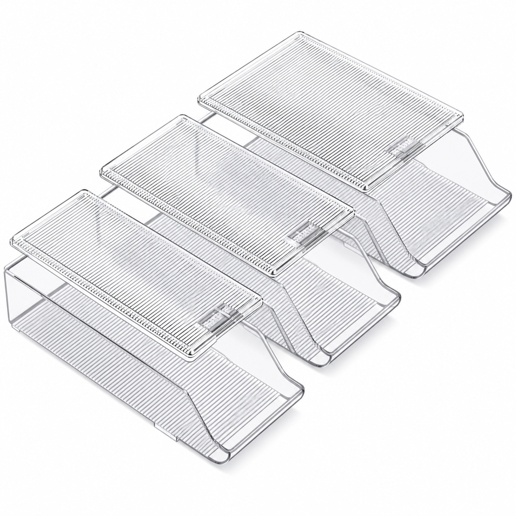 Clear Lidded Slanted Drink Dispenser Trays, Set of 3