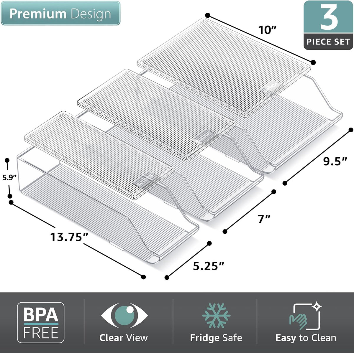 Clear Lidded Slanted Drink Dispenser Trays, Set of 3
