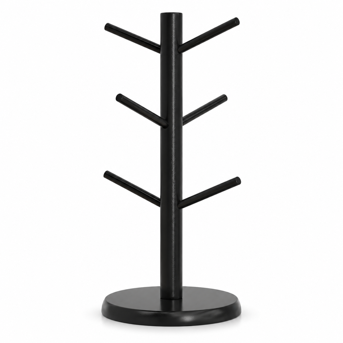 Black Bamboo Countertop Mug Tree with 6 Hooks