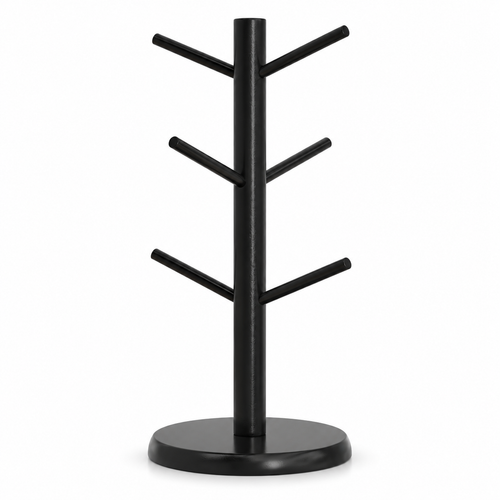 Black Bamboo Countertop Mug Tree with 6 Hooks