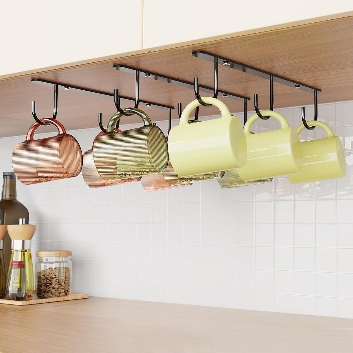 Black Under-Cabinet Mug Hook Rails, Set of 3