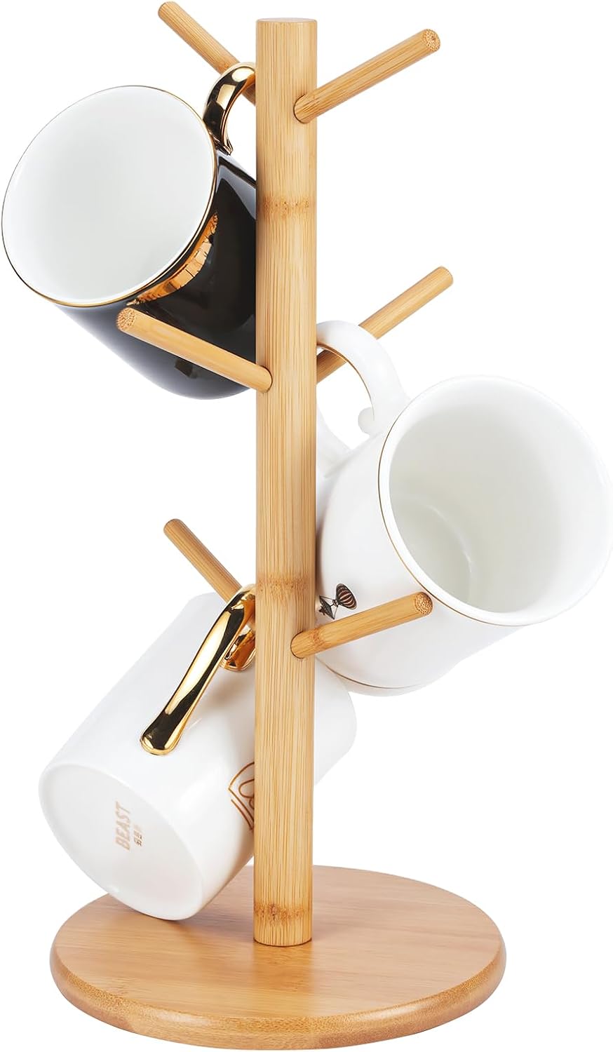 Natural Bamboo Countertop Mug Tree with 6 Hooks