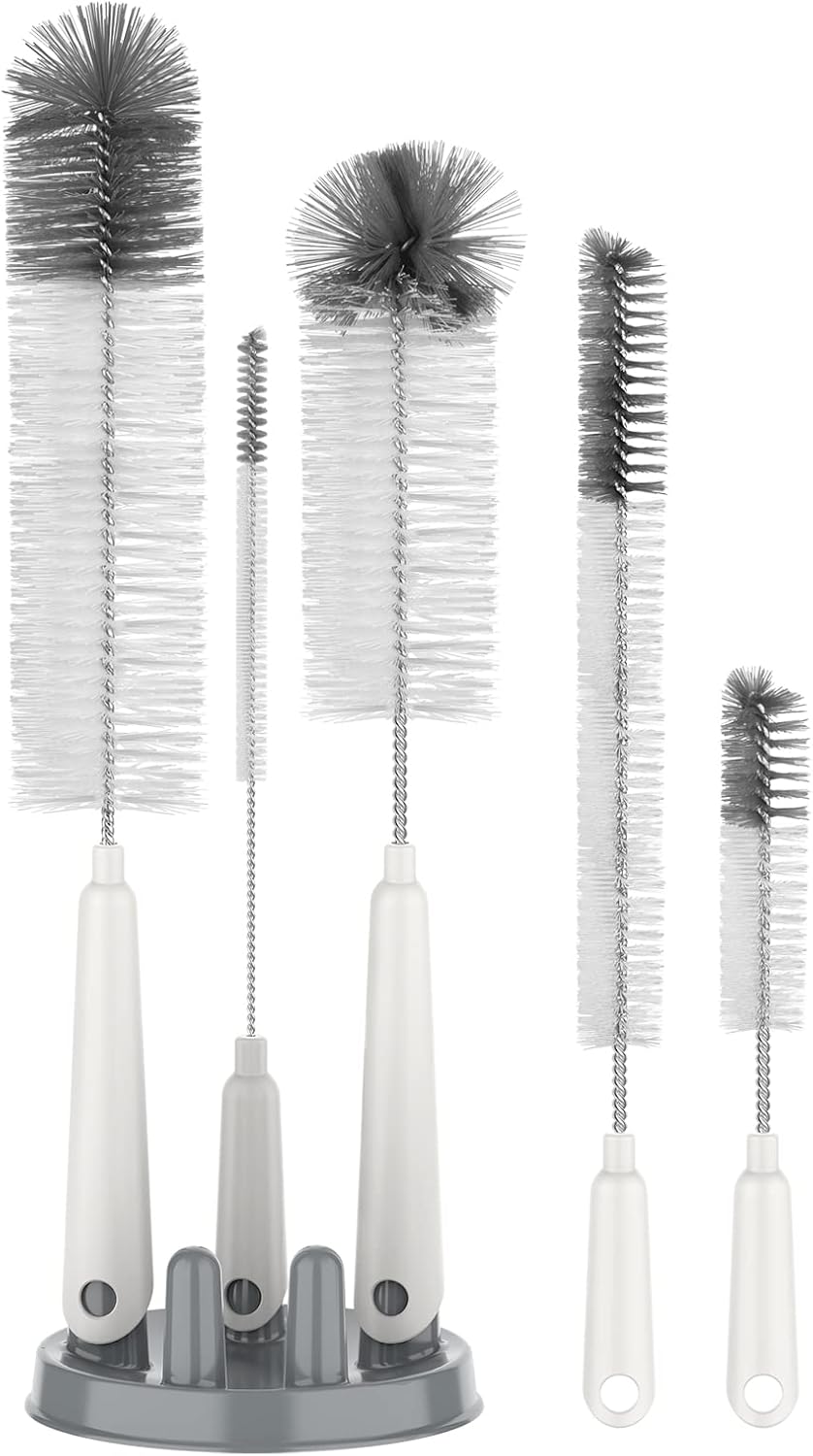 Bottle Cleaning Brush Set with Storage Stand, 5 Brushes